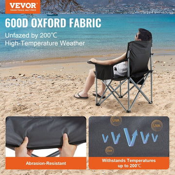 VEVOR Camping Folding Chair for Adults, Portable Heavy Duty Outdoor Quad Lumbar Back Padded Arm Chairs with Side Pockets, Cup Holder and Cooler Bag for Beach, Lawn, Picnic, Fishing, Backpacking, Black - RnR Galore
