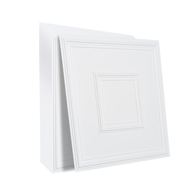 VEVOR Ceiling Tiles 12 - Pack 24 x 24 in PVC Easy Installation White Geometric - RnR Galore