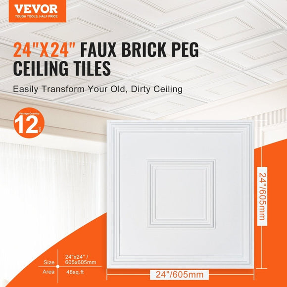 VEVOR Ceiling Tiles 12 - Pack 24 x 24 in PVC Easy Installation White Geometric - RnR Galore