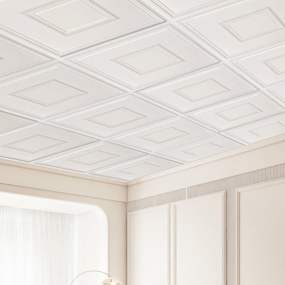 VEVOR Ceiling Tiles 12 - Pack 24 x 24 in PVC Easy Installation White Geometric - RnR Galore