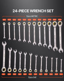 VEVOR Combination Wrench Set 24 PCS SAE 1/4" - 7/8" Metric 8 - 19mm Organizer Rack - RnR Galore