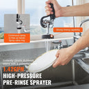 VEVOR Commercial Faucet with Pre - Rinse Sprayer, 21" Height, 8" Center, 12" Swing Spout, Wall Mount Kitchen Sink Faucet, Brass Constructed Device with Pull Down Spray, for 1/2/3 Compartment Sink - RnR Galore