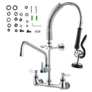 VEVOR Commercial Faucet with Pre - Rinse Sprayer, 21" Height, 8" Center, 12" Swing Spout, Wall Mount Kitchen Sink Faucet, Brass Constructed Device with Pull Down Spray, for 1/2/3 Compartment Sink - RnR Galore