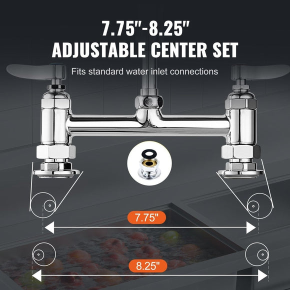 VEVOR Commercial Faucet with Pre - Rinse Sprayer, 26" Height, 8" Center, 12" Swing Spout, Deck Mount Kitchen Sink Faucet, Brass Constructed Device with Pull Down Spray, for 1/2/3 Compartment Sink - RnR Galore