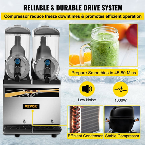 VEVOR Commercial Slush Machine Margarita Slush Maker 2x15L Frozen Drink Machine - RnR Galore