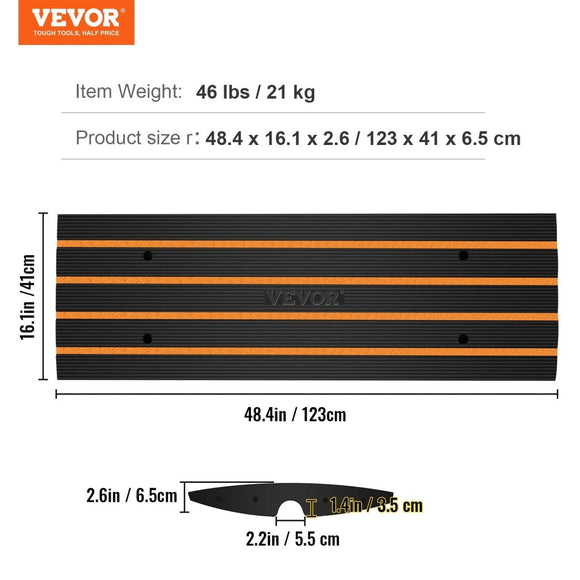VEVOR Curb Ramp, 2 Pack, 6.5 cm Rise, Rubber Driveway Ramps, Heavy Duty 15 tons Weight Capacity Threshold Ramp, Curbside Bridge Ramps for Loading Dock Garage Sidewalk, Expandable Full Ramp Set - RnR Galore