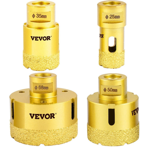VEVOR Diamond Drill Bits 4PCS Diamond Hole Saw 25/35/50/68mm Tile Hole Saw Kit Vacuum Brazed Diamond Drill Bit 0.59in/15mm Segment Tile Hole Saw w Storage Case for Tile Ceramic Porcelain Marble Stone - RnR Galore
