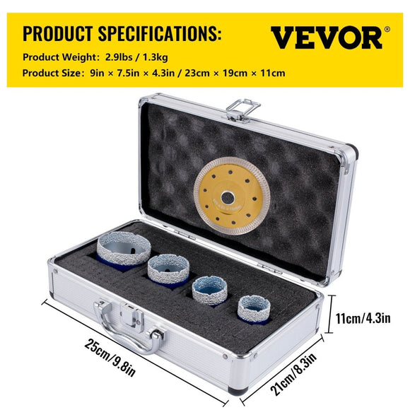 VEVOR Diamond Drill Bits 4PCS Diamond Hole Saw 35/40/50/68mm Tile Hole Saw Kit Vacuum Brazed Diamond Drill Bit 0.59in/15mm Segment Tile Hole Saw w Storage Case for Tile Ceramic Porcelain Marble Stone - RnR Galore
