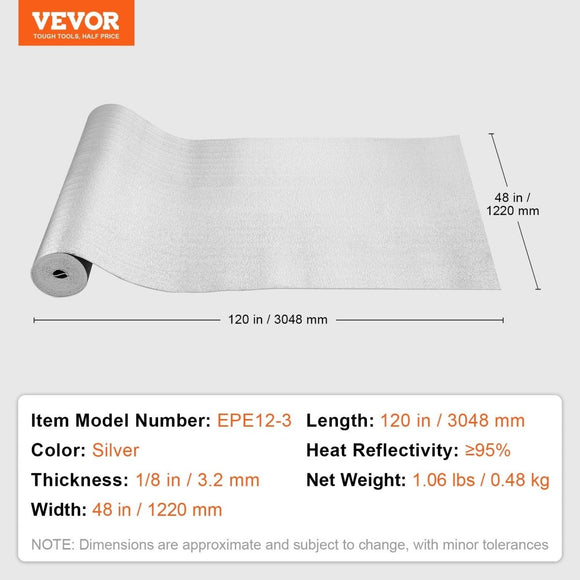 VEVOR Double Reflective Insulation Roll Foam Core Radiant Barrier 120 x 48 Inch / 3 x 1.2M - RnR Galore