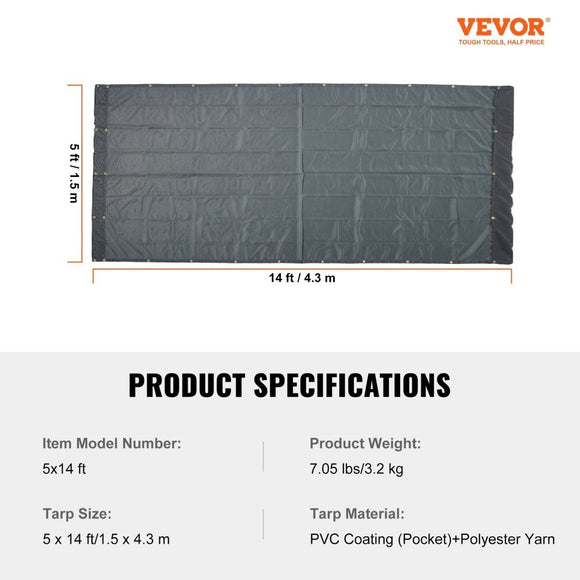 VEVOR Dump Truck Mesh Tarp, 5 x 14 ft, PVC Coated Black Heavy Duty Cover with 5.5" 18oz Double Pocket, Brass Grommets, Reinforced Double Needle Stitch Webbing Fits Manual or Electric Dump Truck System - RnR Galore