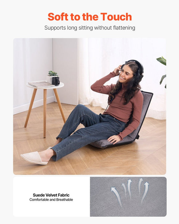 VEVOR Floor Chair, 6 - Position Adjustable Meditation Chair with Back Support, Folding Sofa Chair for Reading TV Watching and Gaming, Portable Floor Seat Lounge Sofa Chair for Kids Teens Adults, Gray - RnR Galore