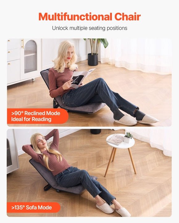 VEVOR Floor Chair, 6 - Position Adjustable Meditation Chair with Back Support, Folding Sofa Chair for Reading TV Watching and Gaming, Portable Floor Seat Lounge Sofa Chair for Kids Teens Adults, Gray - RnR Galore