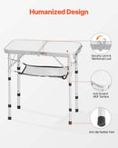 VEVOR Folding Camping Table, Adjustable Height Portable Side Tables, Aluminum MDF Beach Table with Mesh Layer, Carrying Handle, Lightweight Compact for Outdoor Picnic BBQ Cooking, 24x16in, Silver - RnR Galore