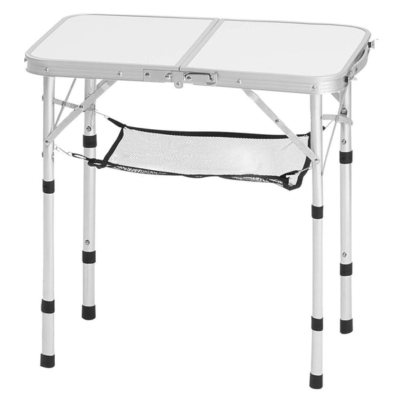 VEVOR Folding Camping Table, Adjustable Height Portable Side Tables, Aluminum MDF Beach Table with Mesh Layer, Carrying Handle, Lightweight Compact for Outdoor Picnic BBQ Cooking, 24x16in, Silver - RnR Galore