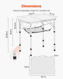 VEVOR Folding Camping Table, Adjustable Height Portable Side Tables, Aluminum MDF Beach Table with Mesh Layer, Carrying Handle, Lightweight Compact for Outdoor Picnic BBQ Cooking, 24x16in, Silver - RnR Galore