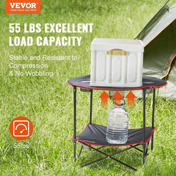 VEVOR Folding Camping Table, Outdoor Portable Side Tables, Lightweight Fold Up Table, 600D Oxford Fabric & Steel Ultra Compact Work Table with Large Storage & Carry Bag, For Beach Picnic, 28.3"x24" - RnR Galore