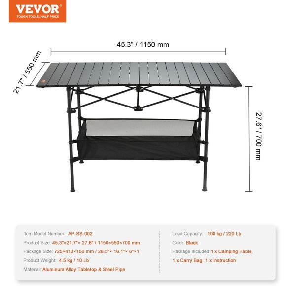 VEVOR Folding Camping Table, Outdoor Portable Side Tables, Lightweight Fold Up Table, Aluminum & Steel Ultra Compact Work Table with Large Storage and Carry Bag, For Beach, Picnic, Travel, 24x16 inch - RnR Galore