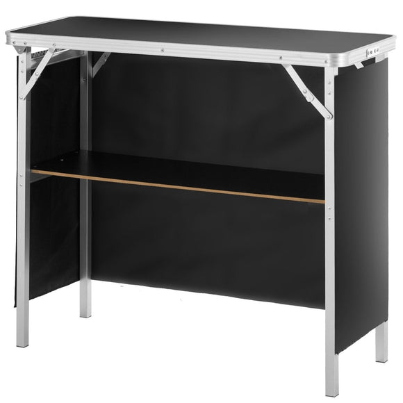 VEVOR Folding Portable Bar Table, Tradeshow Podium Table for Indoor, Outdoor, Party, Picnic, Exhibition, Includes Carrying Case, Storage Shelf and Black Skirt, 38.39" x 15.16" x 34.25“ - RnR Galore