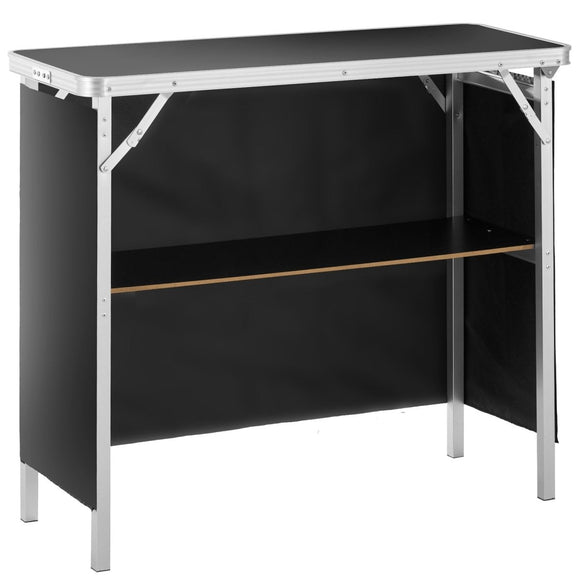 VEVOR Folding Portable Bar Table, Tradeshow Podium Table for Indoor, Outdoor, Party, Picnic, Exhibition, Includes Carrying Case, Storage Shelf and Black Skirt, 38.39" x 15.16" x 34.25“ - RnR Galore