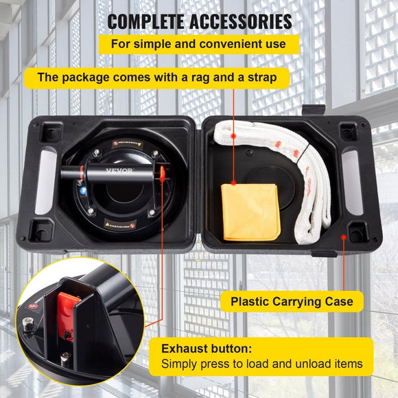 VEVOR Glass Suction Cup, 8'' Vacuum Suction Cup, 220lbs Load Capacity Vacuum Glass Lifter with Plastic Handle, Heavy - Duty Hand - Held Glass Lifter For Granite & Glass Lifting, With a free case - RnR Galore