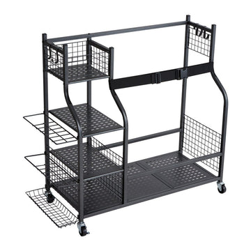 VEVOR Golf Storage Garage Organizer, 2 Golf Bag Stand Holder and Other Sports Equipment Storage Rack, Rolling Ball Cart on Wheels, Outdoor Sport Gear and Toy Storage with Baskets & Hooks, Steel, Black - RnR Galore