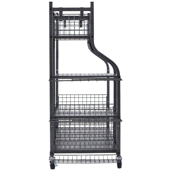 VEVOR Golf Storage Garage Organizer, 2 Golf Bag Stand Holder and Other Sports Equipment Storage Rack, Rolling Ball Cart on Wheels, Outdoor Sport Gear and Toy Storage with Baskets & Hooks, Steel, Black - RnR Galore