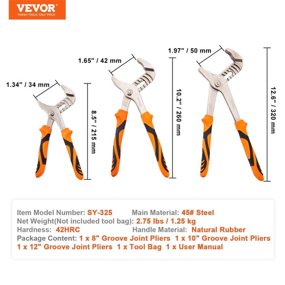 VEVOR Groove Joint Pliers Set Water Pump Pliers 3 - Piece 12 - RnR Galore