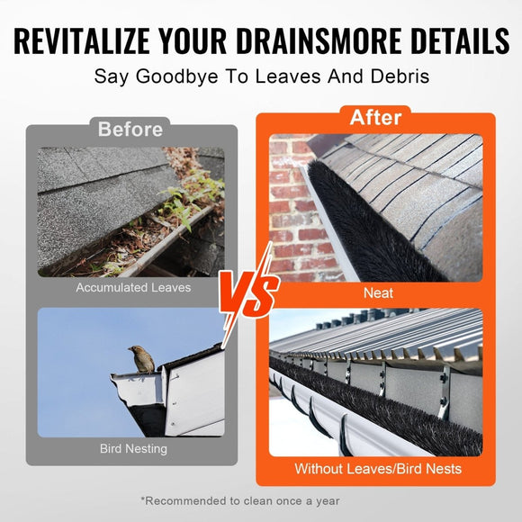 VEVOR Gutter Brush, 30 Feet Total Length 4.33 inch Diameter Gutter Cleaning Tools, Ground - Level Gutter Brush Leaf Guard for 5 Inch Gutters, Easily Clear roof Leaves and Debris, 10 Pack - RnR Galore