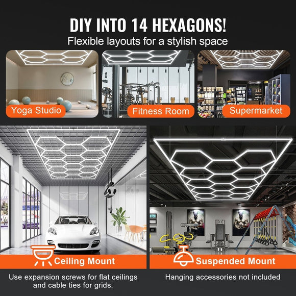 VEVOR Hexagon Garage Lights 86400LM 5 Grid Honeycomb LED Shop Ceiling Light - RnR Galore