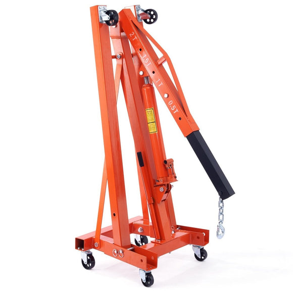 VEVOR Hydraulic Engine Hoist with Lever, 2000KG Heavy - duty Cherry Picker Shop Crane, Foldable Engine Crane and Engine Hoist leveler for Auto Repair, Motors, Weights Lifting, Loading - RnR Galore