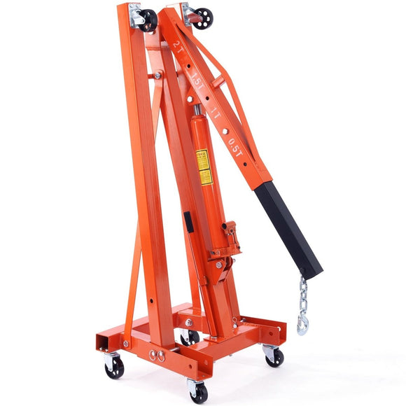 VEVOR Hydraulic Engine Hoist with Lever, 2000KG Heavy - duty Cherry Picker Shop Crane, Foldable Engine Crane and Engine Hoist leveler for Auto Repair, Motors, Weights Lifting, Loading - RnR Galore