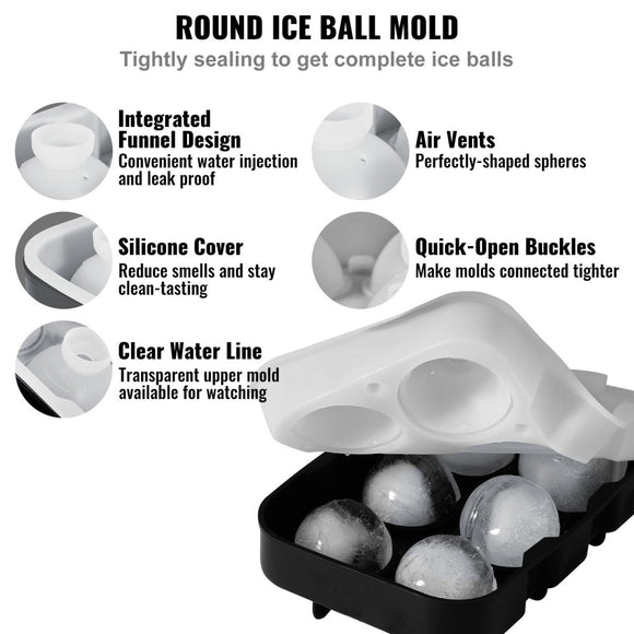 VEVOR Ice Cube Trays (Set of 2), 2 - in - 1 Combo with Silicone Sphere Ice Ball Maker & Large Square Ice Cube Maker with Lid, Reusable Easy Release BPA Free Ice Tray Set for Whiskey Cocktails Bourbon - RnR Galore