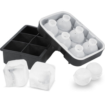 VEVOR Ice Cube Trays (Set of 2), 2 - in - 1 Combo with Silicone Sphere Ice Ball Maker & Large Square Ice Cube Maker with Lid, Reusable Easy Release BPA Free Ice Tray Set for Whiskey Cocktails Bourbon - RnR Galore