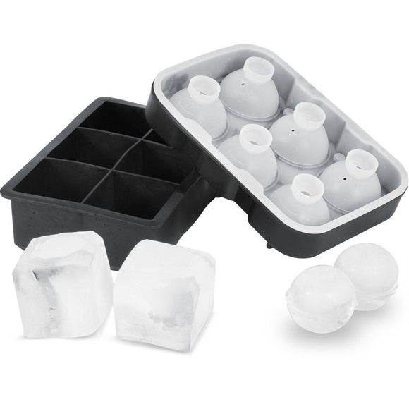 VEVOR Ice Cube Trays (Set of 2), 2 - in - 1 Combo with Silicone Sphere Ice Ball Maker & Large Square Ice Cube Maker with Lid, Reusable Easy Release BPA Free Ice Tray Set for Whiskey Cocktails Bourbon - RnR Galore