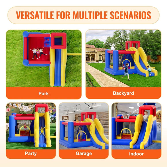 VEVOR Inflatable Bounce House, Outdoor High Quality Playhouse Trampoline, Jumping Bouncer with Blower, Slide, and Storage Bag, Family Backyard Bouncy Castle, for Kid Ages 3_8 Years, 3.4x2.6x2.3m - RnR Galore