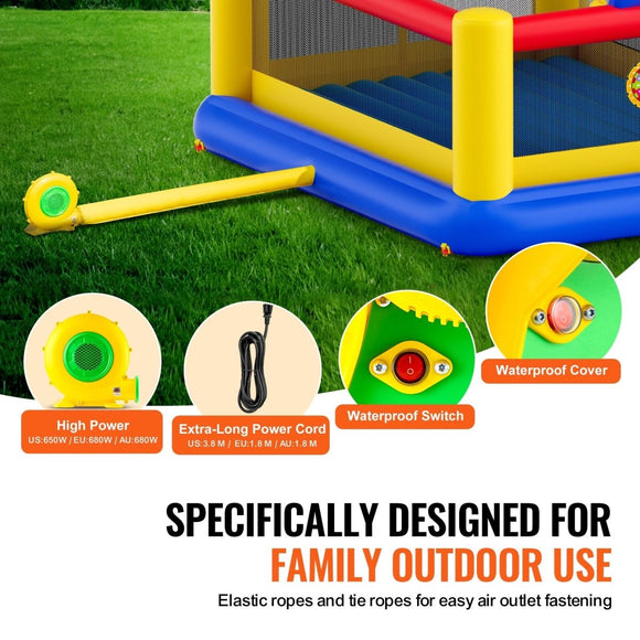 VEVOR Inflatable Bounce House, Outdoor High Quality Playhouse Trampoline, Jumping Bouncer with Blower, Slide, and Storage Bag, Family Backyard Bouncy Castle, for Kid Ages 3_10 Years, 4.5x4.4x2m - RnR Galore