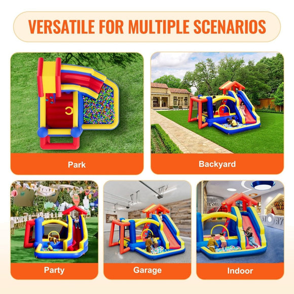 VEVOR Inflatable Bounce House, Outdoor High Quality Playhouse Trampoline, Jumping Bouncer with Blower, Slide, and Storage Bag, Family Backyard Bouncy Castle, for Kid Ages 3_8 Years, 3.3x3x2.3m - RnR Galore