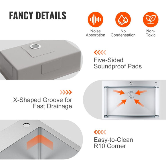 VEVOR Kitchen Sink, 304 Stainless Steel Drop - In Sinks, Top Mount Single Bowl Basin with Accessories(Pack of 3), Household Dishwasher Sinks for Workstation, RV, Prep Kitchen, and Bar Sink, 33 inch - RnR Galore