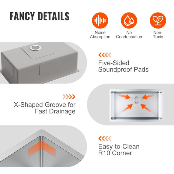 VEVOR Kitchen Sink, 304 Stainless Steel Drop - In Sinks, Undermount Single Bowl Basin with Accessories(Pack of 3), Household Dishwasher Sinks for Workstation, RV, Prep Kitchen, and Bar Sink, 30 inch - RnR Galore