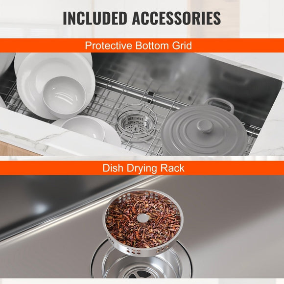 VEVOR Kitchen Sink, 304 Stainless Steel Drop - In Sinks, Undermount Single Bowl Basin with Accessories(Pack of 3), Household Dishwasher Sinks for Workstation, RV, Prep Kitchen, and Bar Sink, 30 inch - RnR Galore