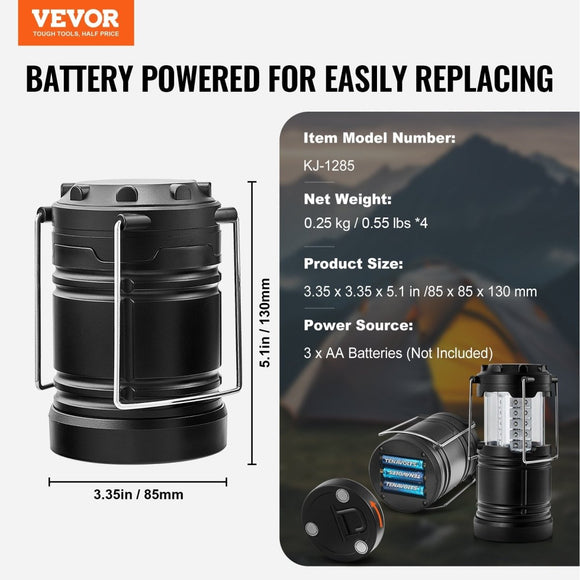VEVOR LED Camping Lanterns Collapsible Battery Powered Flashlights Set of 4 - RnR Galore