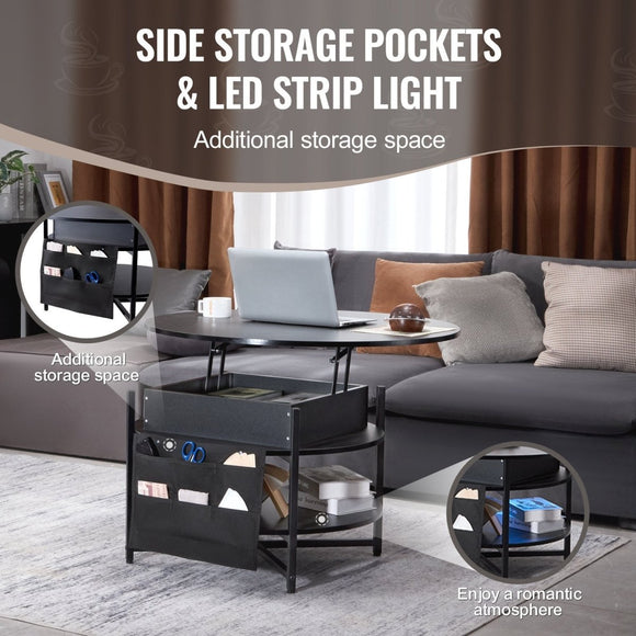 VEVOR Lift Top Coffee Table 35.3" Round Coffee Table for Living Room Black - RnR Galore