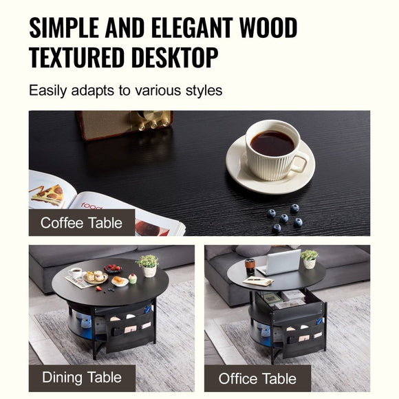 VEVOR Lift Top Coffee Table 35.3" Round Coffee Table for Living Room Black - RnR Galore