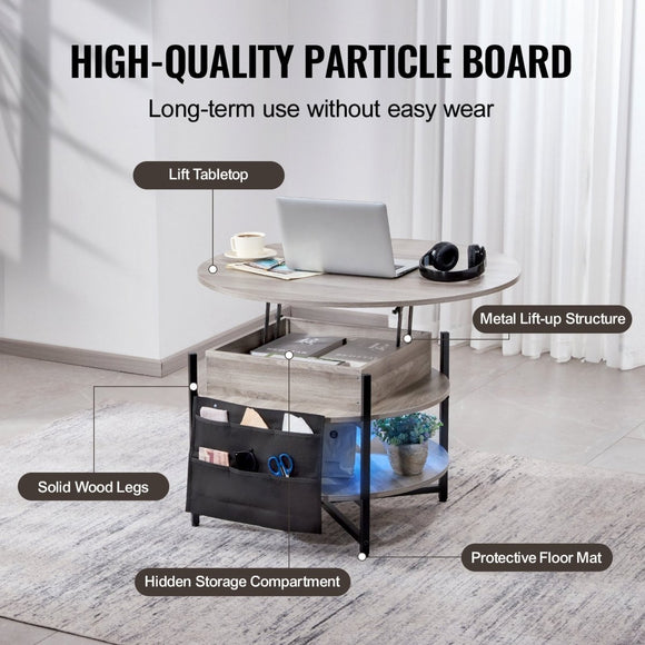 VEVOR Lift Top Coffee Table 35.3" Round Coffee Table for Living Room White - RnR Galore