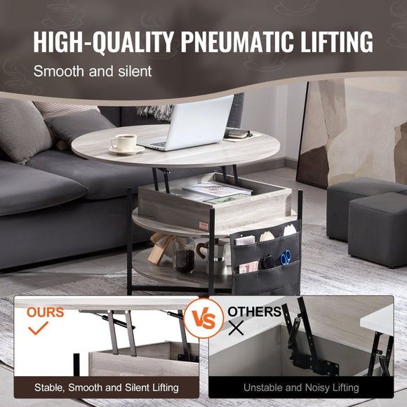 VEVOR Lift Top Coffee Table 35.3" Round Coffee Table for Living Room White - RnR Galore