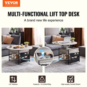 VEVOR Lift Top Coffee Table 35.3" Round Coffee Table for Living Room White - RnR Galore