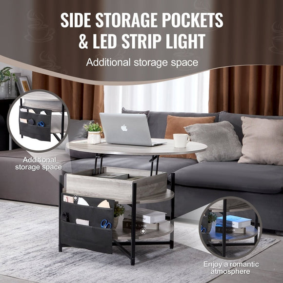 VEVOR Lift Top Coffee Table 35.3" Round Coffee Table for Living Room White - RnR Galore