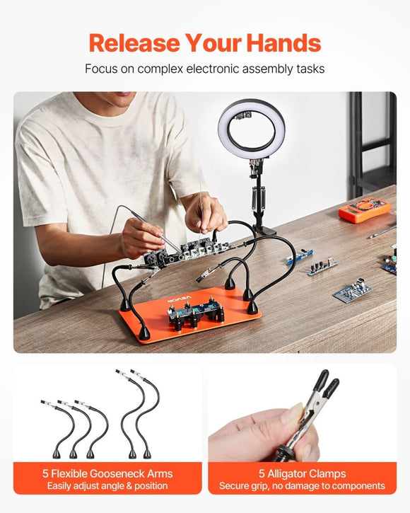 VEVOR Magnetic Helping Hands Soldering Station 3X LED Magnifying Lamp 5 Arms - RnR Galore