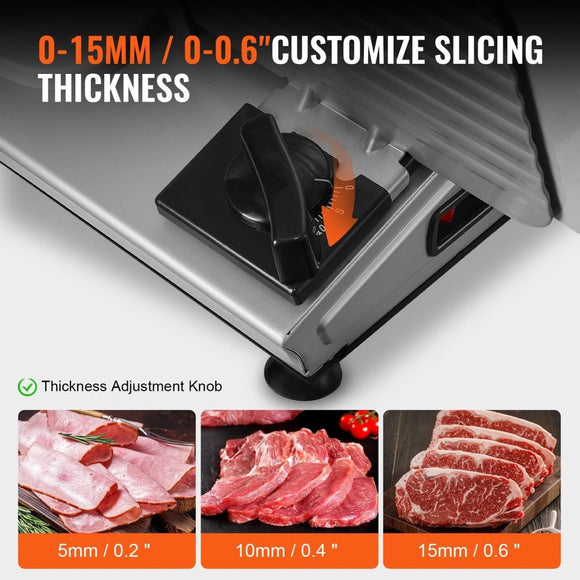 VEVOR Meat Slicer, 180W Electric Deli Food Slicer with 7.5" SUS420 Stainless Steel Blade and Blade Guard, 0 - 0.6 inch Adjustable Thickness for Home Use, Easy to Clean, Cut Meat, Bread, Ham and Cheese - RnR Galore