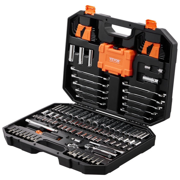VEVOR Mechanics Tool Set and Socket Set 1/4in 3/8in Drive 145 Pcs SAE and Metric - RnR Galore